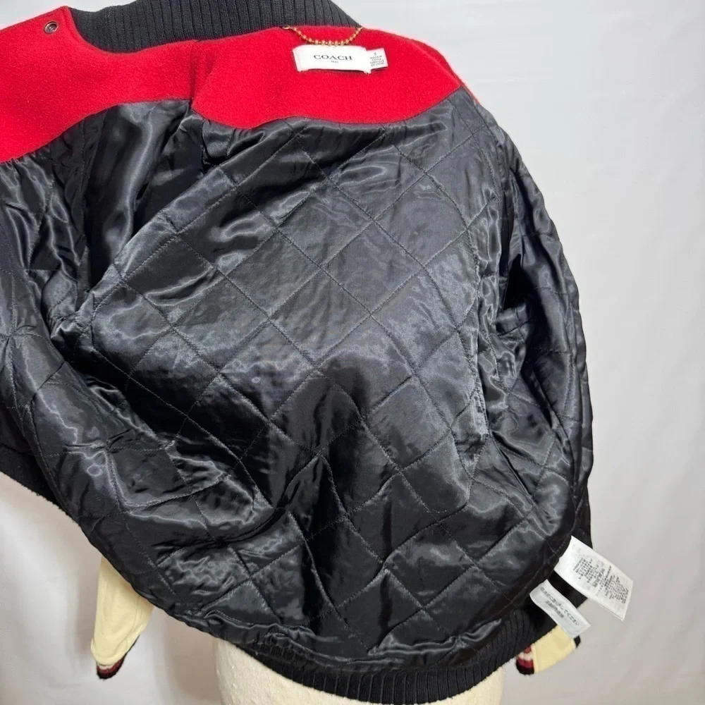Coach • Varsity Wool & Leather Rocket Ship Patch Bomber Jacket US 6 RARE EUC